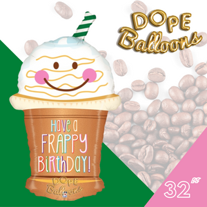 32" Coffee "Have a Frappy Birthday" Jumbo Balloon - Dope Balloons
