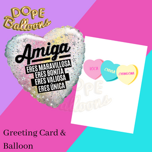 9" Foil Amiga Balloon & Corazoncitos Greeting Card - Dope Balloons