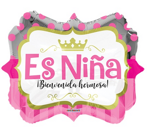 18" Banner "Es Niña" Spanish, Welcome Baby Balloon - Dope Balloons